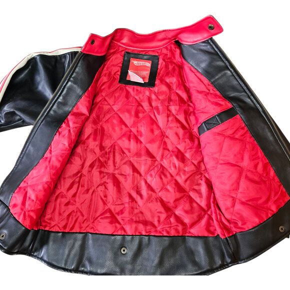 Y2K Mattel Hotwheels Childs Jacket Size 7 Synthetic Leather Black Lined - Picture 4 of 8